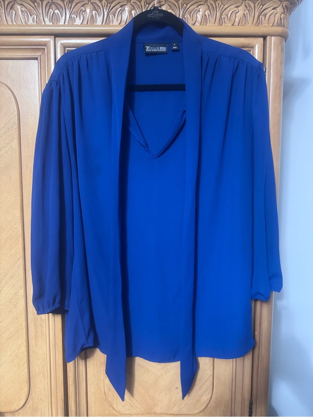 New York & Company Cobalt Blue Draped Open-Front Blouse